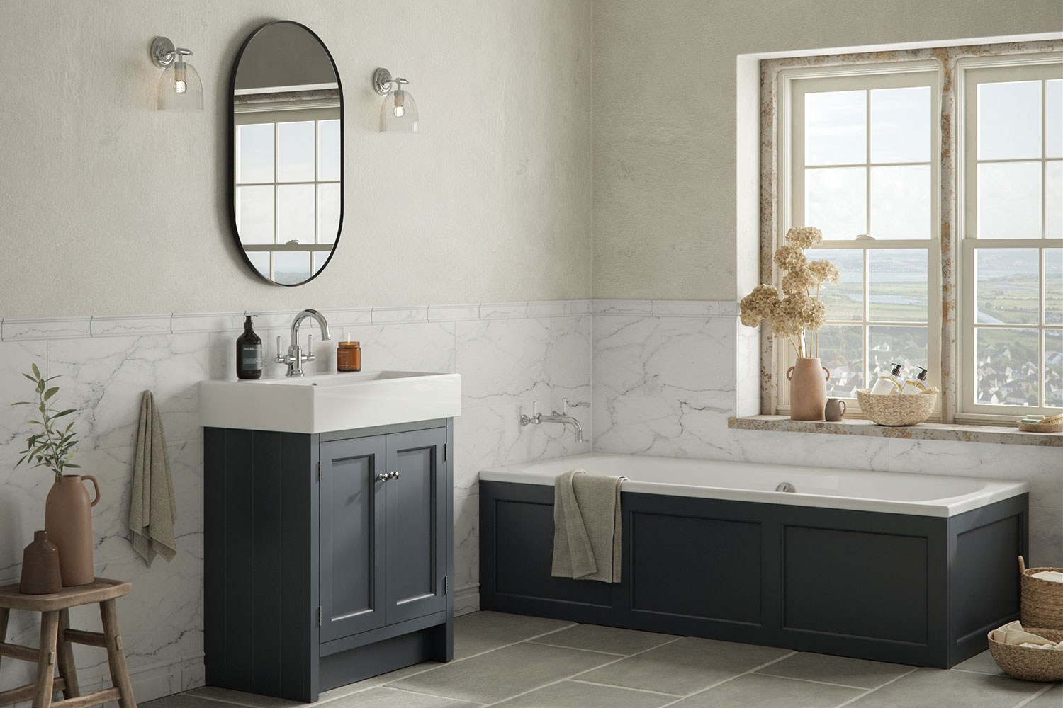 Hampton bath and basin unit for bathroom by Roper Rhodes in slate grey.
