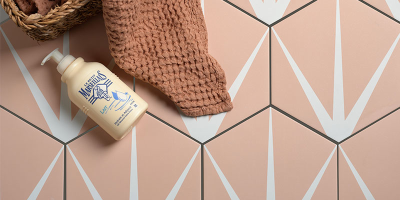 Lily Pad porcelain tile in colour plaster